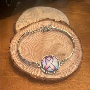 Hand Crafted Breast Cancer Pink Ribbon Bracelet